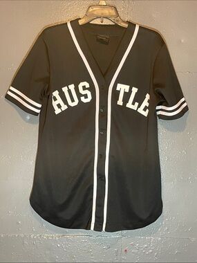 Black "HUSTLE" Baseball Jersey Top - Unbranded